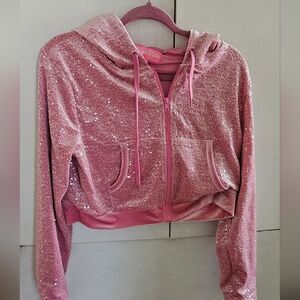 Sugar thrillz - Pink sequined hooded sweatshirt in Size XL